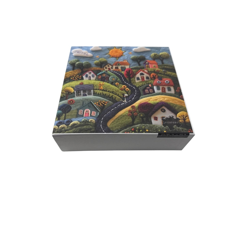 Pickforu Whimsical Wool Village Puzzle Folk Art Style Village Scene UNCOUNTED